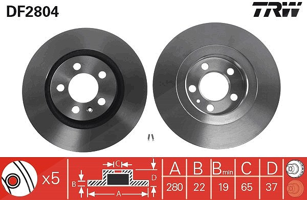 Trw Bremsscheibe Vorderachse Belüftet [Hersteller-Nr. DF2804] für VW, Skoda, Audi, Seat