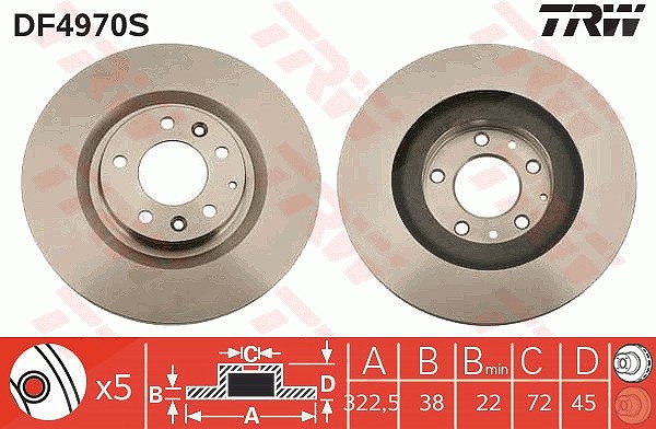 Trw 1x Bremsscheibe [Hersteller-Nr. DF4970S] für Mazda