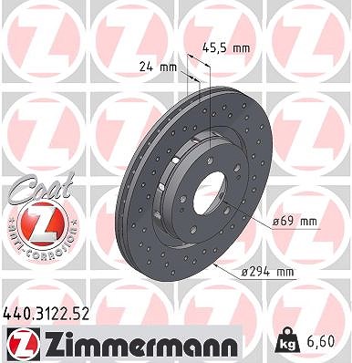 Zimmermann Bremsscheibe [Hersteller-Nr. 440.3122.52] für Citroën, Peugeot, Mitsubishi
