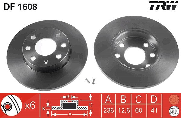 Trw Bremsscheibe [Hersteller-Nr. DF1608] für Chevrolet, Bedford, Opel, Daewoo, Vauxhall