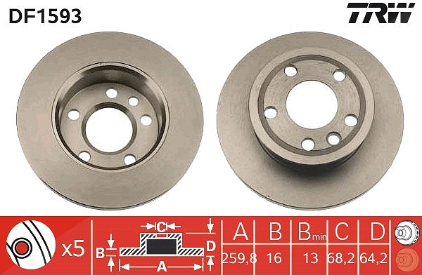Trw Bremsscheibe [Hersteller-Nr. DF1593] für VW