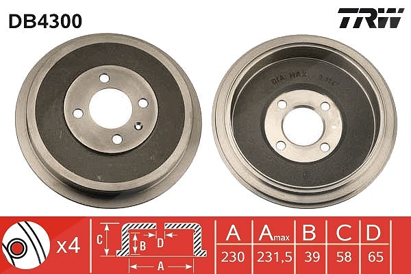 Trw 1x Bremstrommel [Hersteller-Nr. DB4300] für VW, Seat