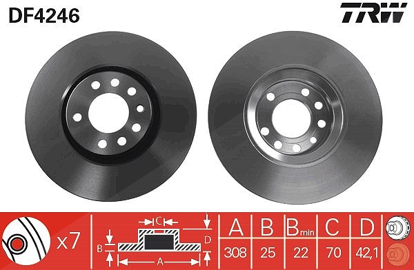 Trw Bremsscheibe Vorderachse Belüftet [Hersteller-Nr. DF4246] für Opel, Saab, Vauxhall