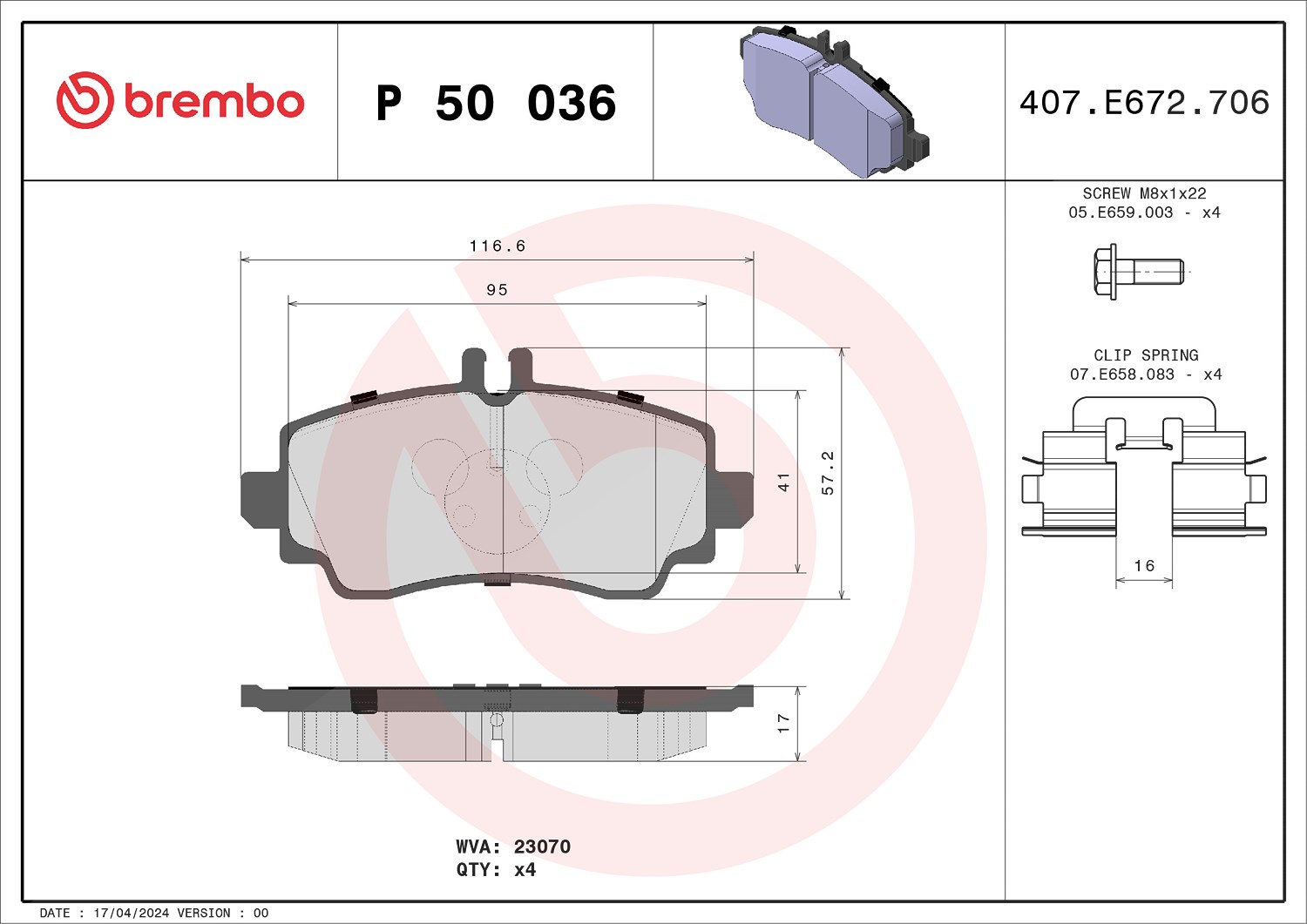 Brembo Bremsbelagsatz, Scheibenbremse [Hersteller-Nr. P50036] für Mercedes-Benz