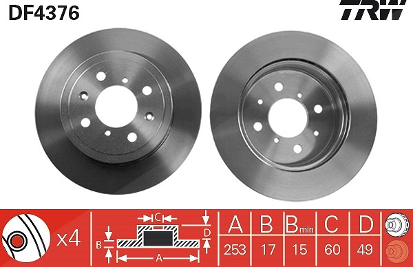 Trw Bremsscheibe [Hersteller-Nr. DF4376] für Subaru, Opel, Suzuki, Vauxhall