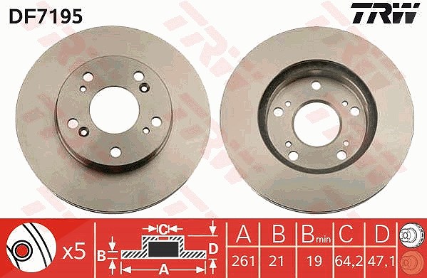 Trw Bremsscheibe [Hersteller-Nr. DF7195] für Nissan, Honda, Acura