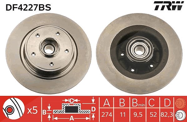 Trw 1x Bremsscheibe [Hersteller-Nr. DF4227BS] für Renault