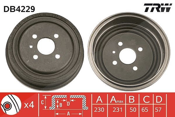 Trw Bremstrommel [Hersteller-Nr. DB4229] für Opel, Vauxhall