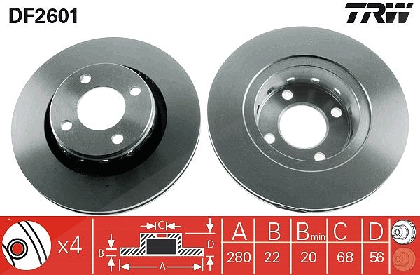 Trw Bremsscheibe [Hersteller-Nr. DF2601] für Audi
