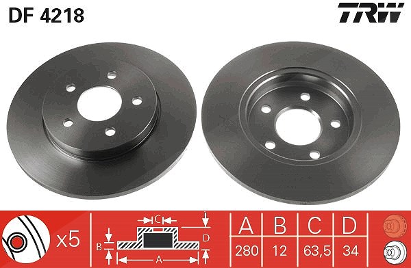 Trw Bremsscheibe Hinterachse Voll [Hersteller-Nr. DF4218] für Ford, Jaguar