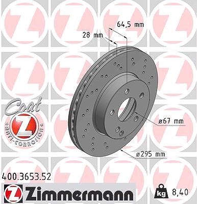Zimmermann Bremsscheibe Vorderachse Belüftet [Hersteller-Nr. 400.3653.52] für Mercedes-Benz