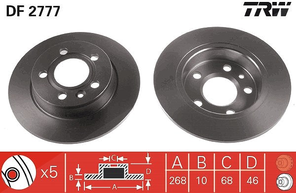 Trw Bremsscheibe Hinterachse Voll [Hersteller-Nr. DF2777] für Seat, Ford, VW