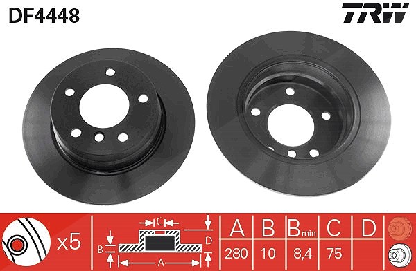 Trw Bremsscheibe Hinterachse Voll [Hersteller-Nr. DF4448] für BMW