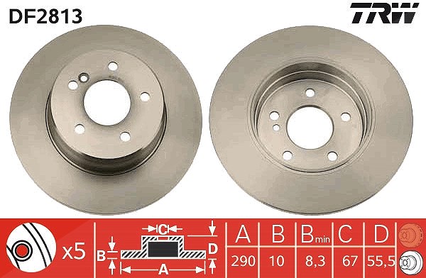 Trw Bremsscheibe Hinterachse Voll [Hersteller-Nr. DF2813] für Mercedes-Benz