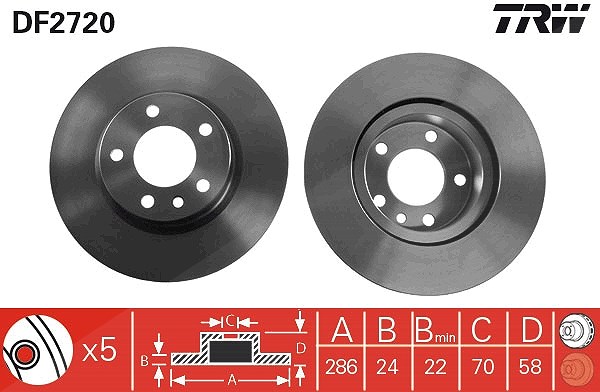 Trw Bremsscheibe [Hersteller-Nr. DF2720] für Opel, Vauxhall