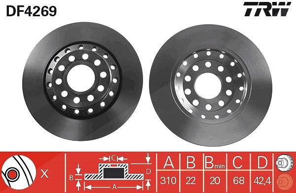Trw Bremsscheibe Hinterachse Belüftet [Hersteller-Nr. DF4269] für Audi, VW