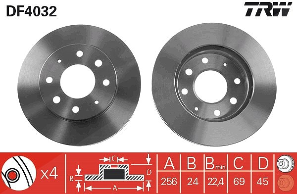 Trw Bremsscheibe Vorderachse Belüftet [Hersteller-Nr. DF4032] für Mitsubishi, Hyundai, Kia
