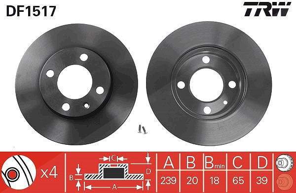 Trw Bremsscheibe Vorderachse Belüftet [Hersteller-Nr. DF1517] für Audi, VW, Seat