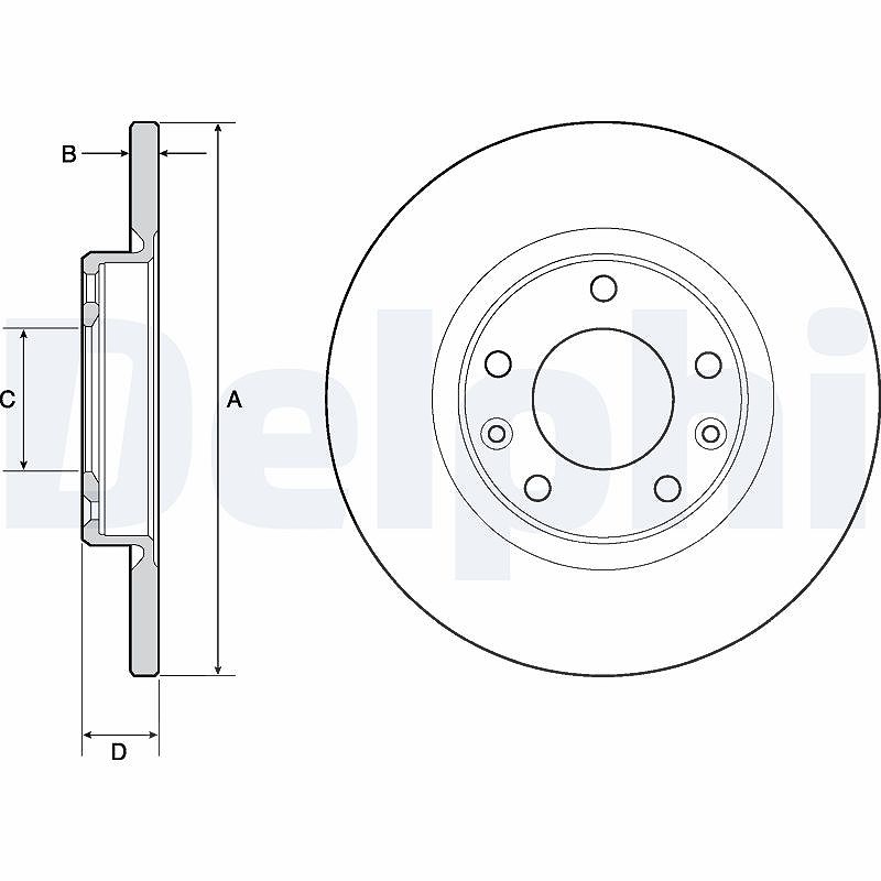 Delphi Bremsscheibe Hinterachse Voll [Hersteller-Nr. BG4661C] für Citroën, Peugeot, Toyota, Opel, Vauxhall, Ds