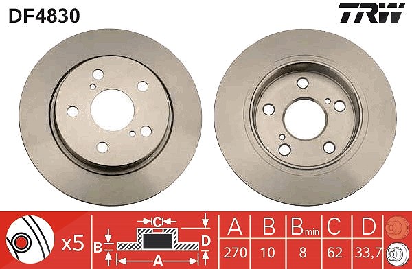 Trw Bremsscheibe [Hersteller-Nr. DF4830] für Toyota