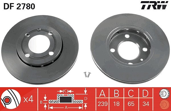 Trw Bremsscheibe Vorderachse Belüftet [Hersteller-Nr. DF2780] für VW, Seat
