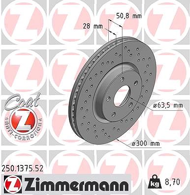 Zimmermann Bremsscheibe Vorderachse belüftet [Hersteller-Nr. 250.1375.52] für Ford