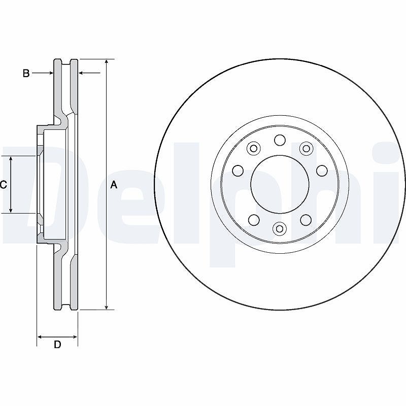 Delphi Bremsscheibe Vorderachse belüftet [Hersteller-Nr. BG4696C] für Vauxhall, Ds, Citroën, Peugeot, Opel, Toyota, Iveco