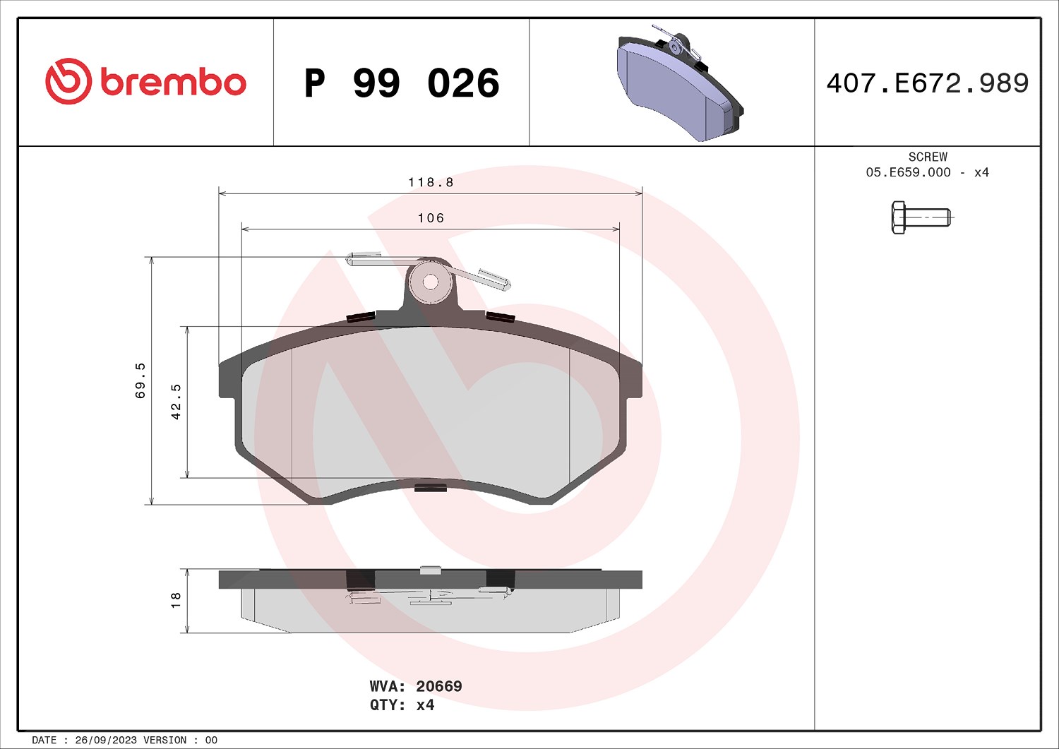 Brembo Bremsbelagsatz, Scheibenbremse [Hersteller-Nr. P99026] für Dr, Chery