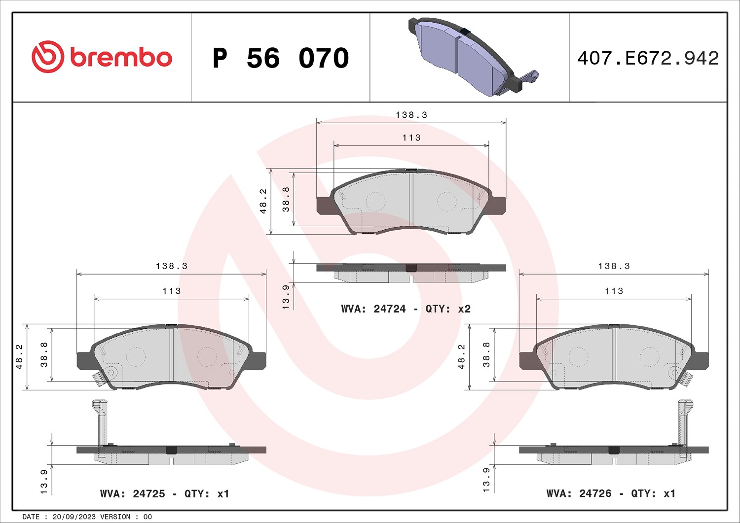 Brembo Bremsbelagsatz, Scheibenbremse [Hersteller-Nr. P56070] für Nissan