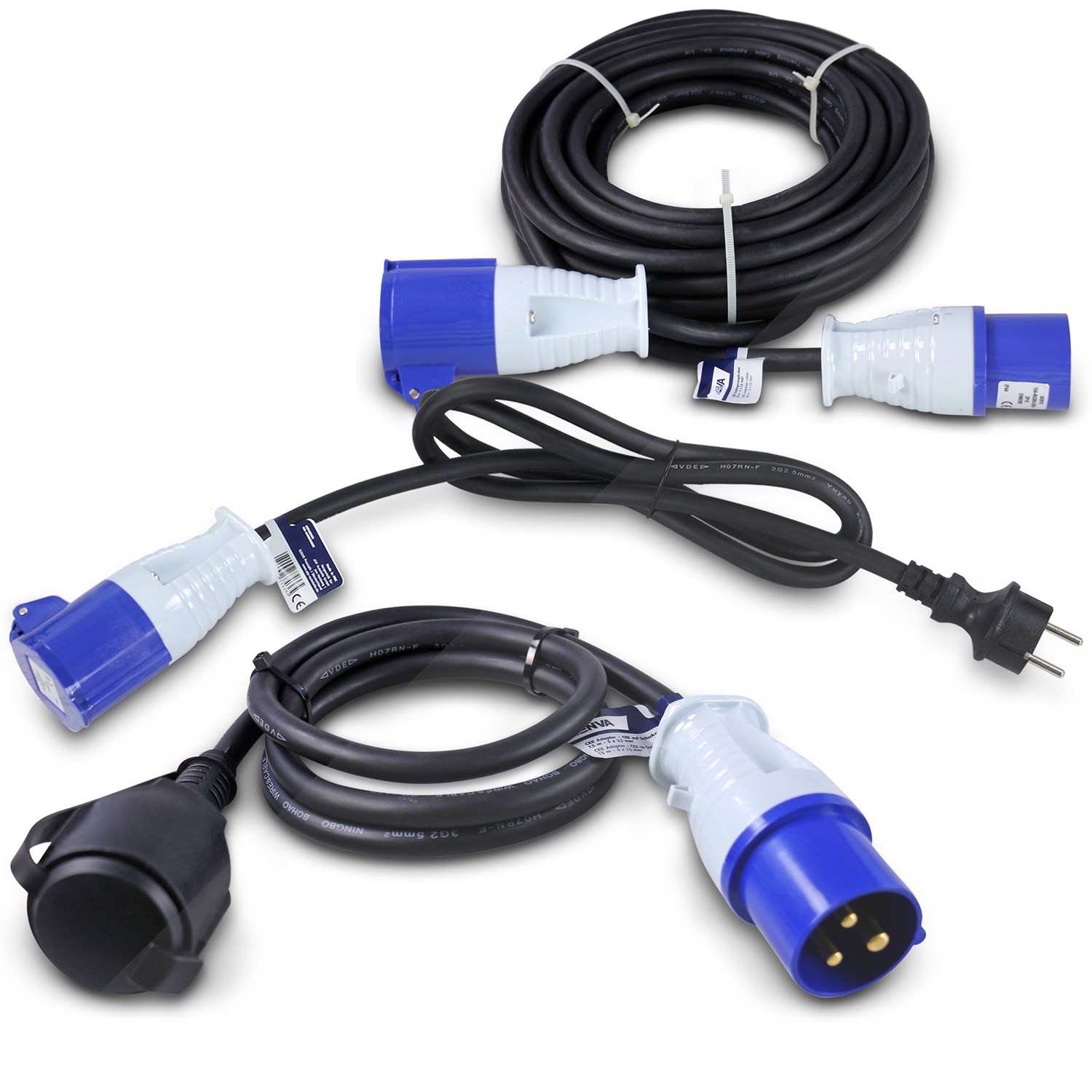 Enva 1x CEE Verlängerungskabel 10m + 2x CEE-Adapter Stecker [Hersteller-Nr. 41108578]