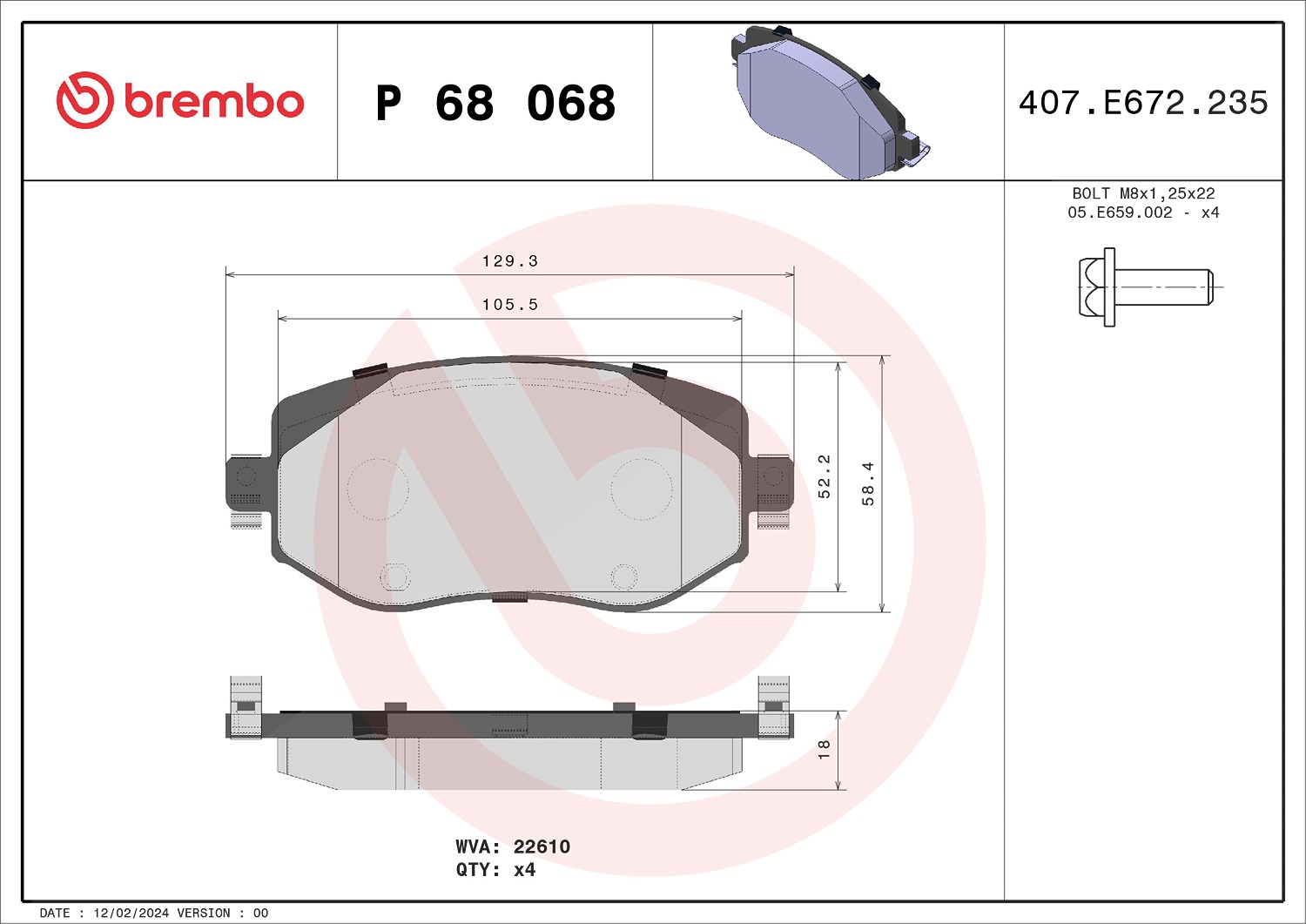 Brembo Bremsbelagsatz, Scheibenbremse [Hersteller-Nr. P68068] für Renault
