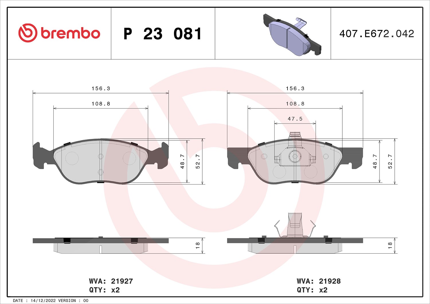 Brembo Bremsbelagsatz, Scheibenbremse [Hersteller-Nr. P23081] für Fiat