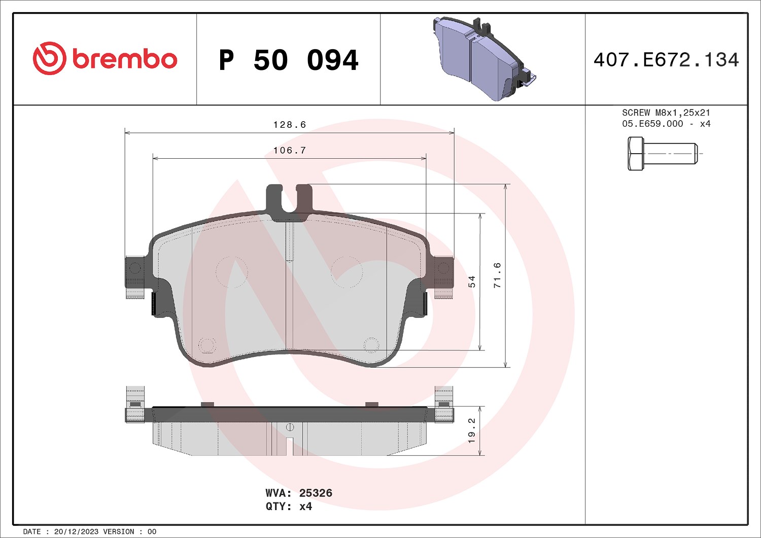 Brembo Bremsbelagsatz, Scheibenbremse [Hersteller-Nr. P50094X] für Mercedes-Benz