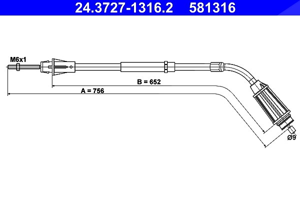 Ate Seilzug, Feststellbremse [Hersteller-Nr. 24.3727-1316.2] für Volvo