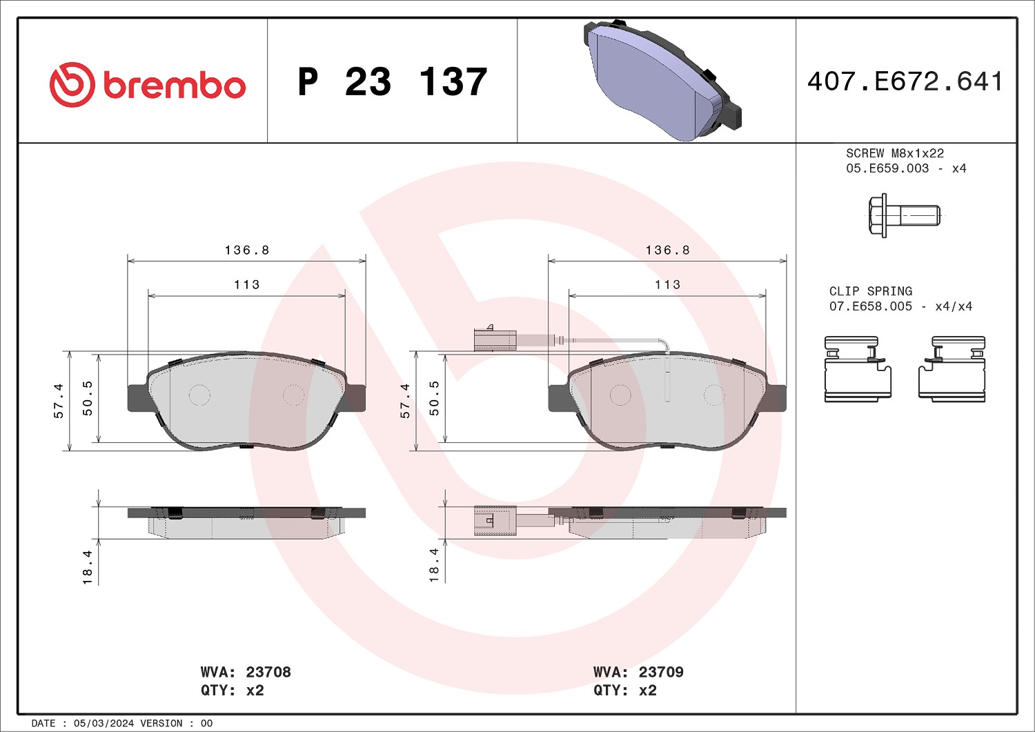 Brembo Bremsbelagsatz, Scheibenbremse [Hersteller-Nr. P23137] für Abarth, Opel, Fiat, Vauxhall