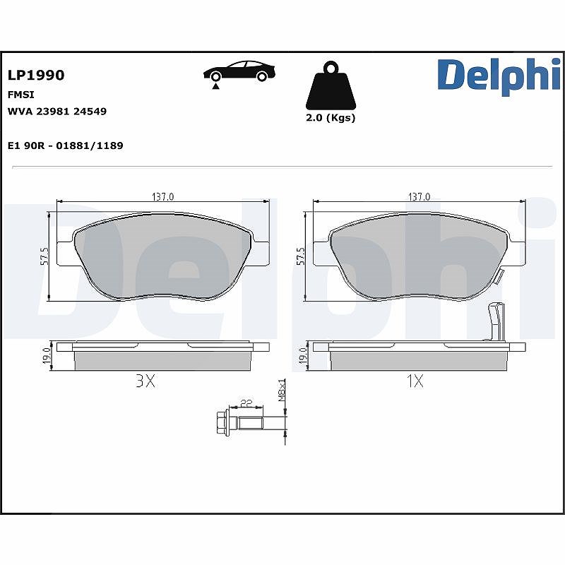 Delphi Bremsbelagsatz, Scheibenbremse [Hersteller-Nr. LP1990] für Vauxhall, Opel