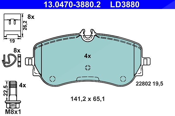 Ate CERAMIC Bremsbelagsatz hinten [Hersteller-Nr. 13.0470-3880.2] für VW