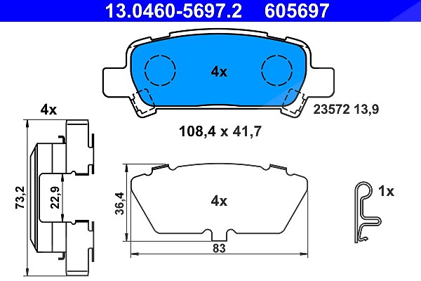 Ate Bremsbelagsatz, Scheibenbremse [Hersteller-Nr. 13.0460-5697.2] für Subaru