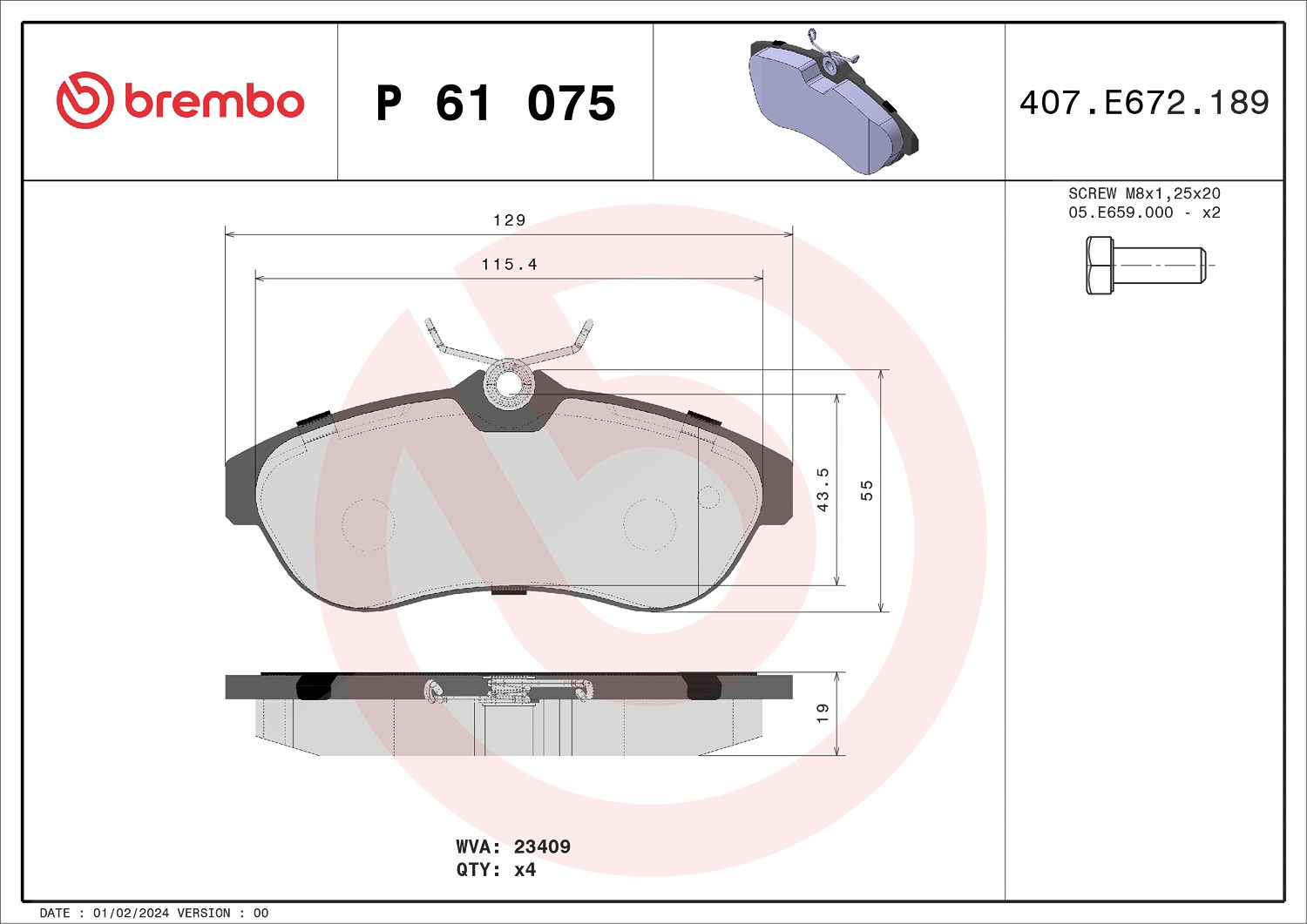 Brembo Bremsbelagsatz, Scheibenbremse [Hersteller-Nr. P61075] für Citroën