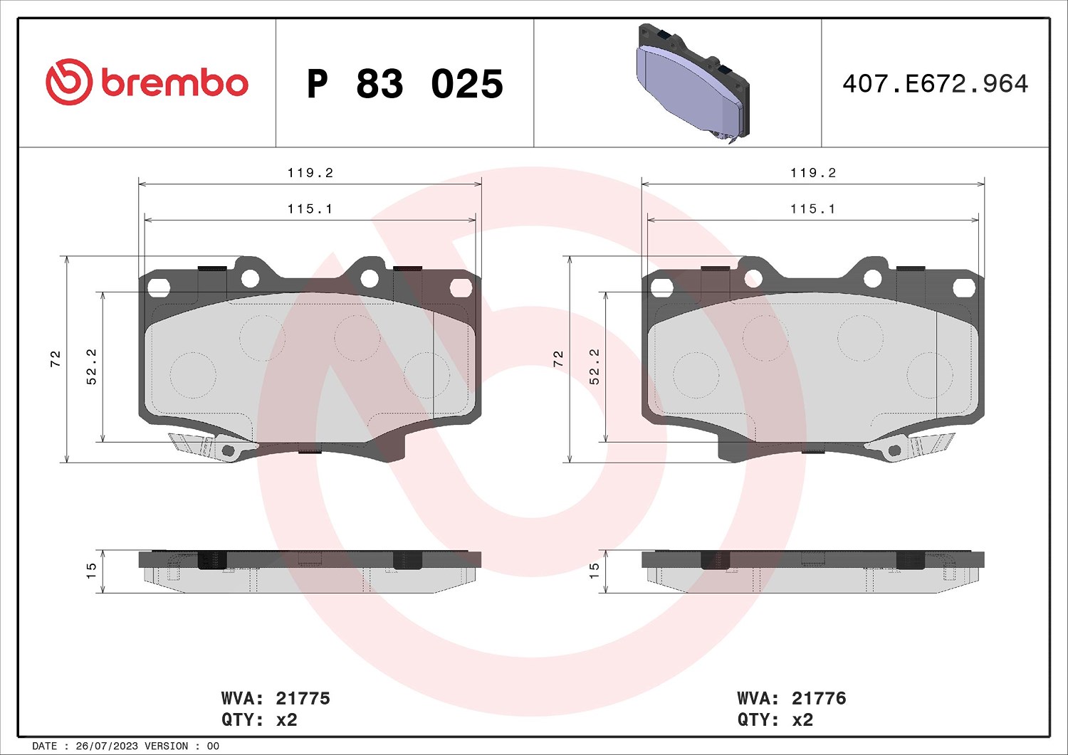 Bremsbelagsatz, Scheibenbremse P 83 025 BREMBO für TOYOTA LAND CRUISER 80 - Bild 6