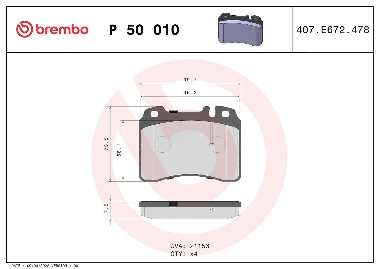 Brembo Bremsbelagsatz, Scheibenbremse [Hersteller-Nr. P50010] für Mercedes-Benz