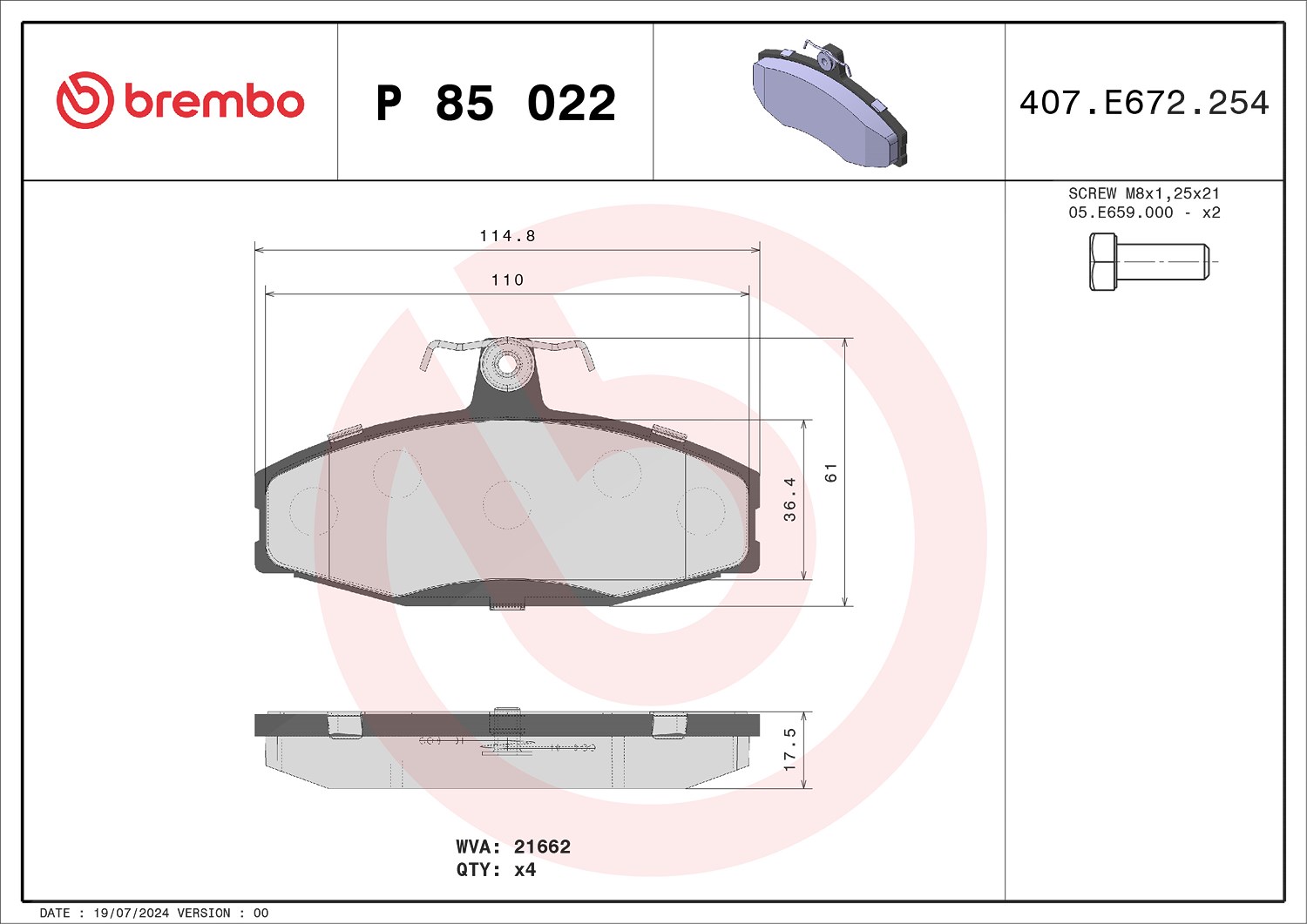 Brembo Bremsbelagsatz, Scheibenbremse [Hersteller-Nr. P85022] für VW, Skoda
