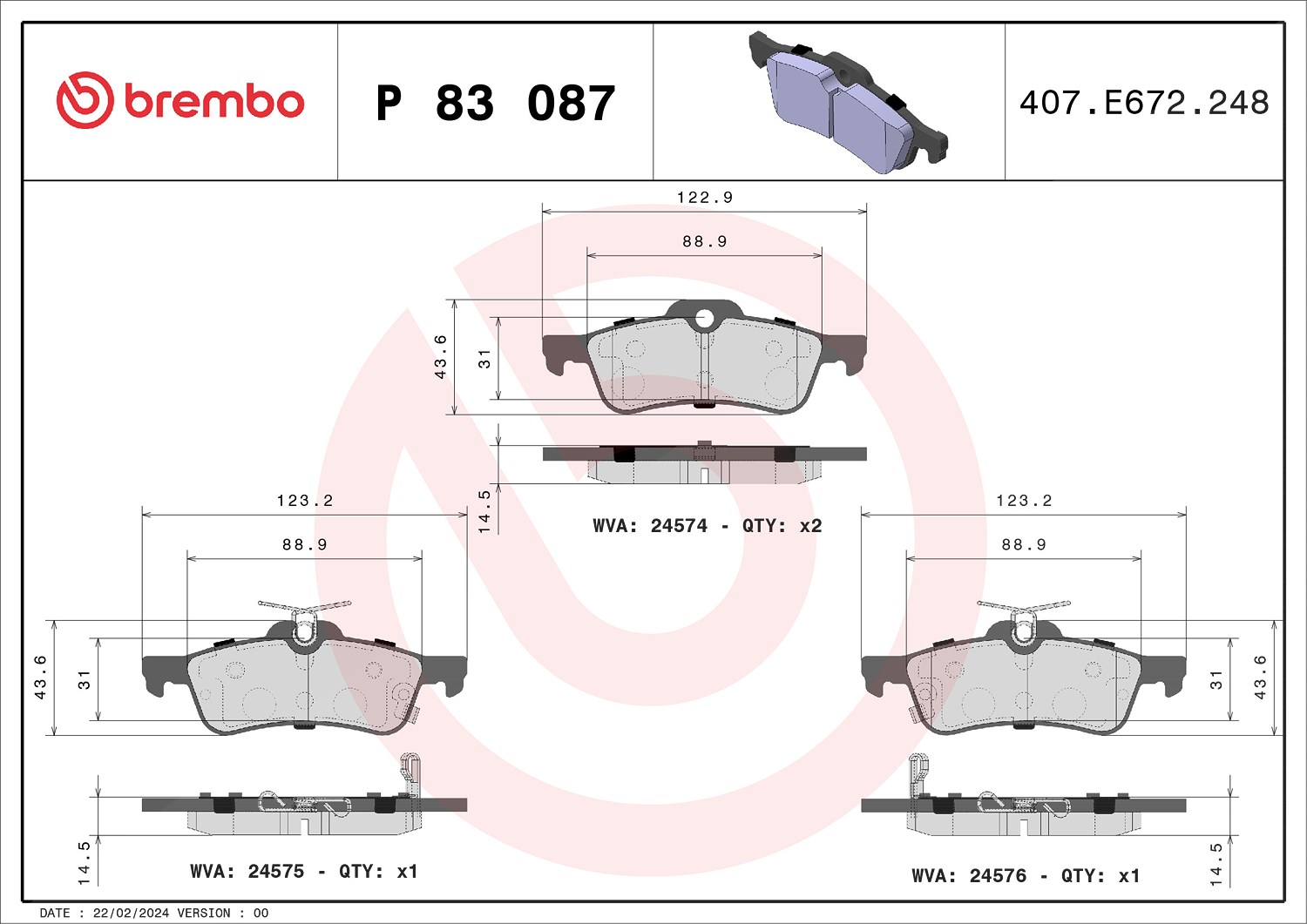 Brembo Bremsbelagsatz, Scheibenbremse [Hersteller-Nr. P83087] für Toyota, Daihatsu