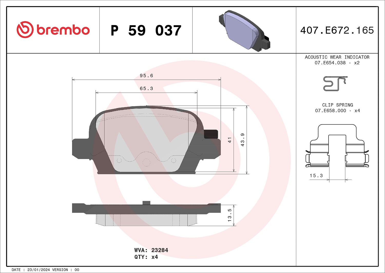 Brembo Bremsbelagsatz, Scheibenbremse [Hersteller-Nr. P59037] für Vauxhall, Opel