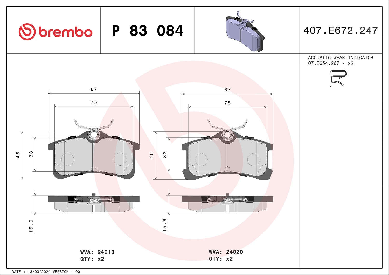 Brembo Bremsbeläge hinten (Satz) [Hersteller-Nr. P83084] für Toyota