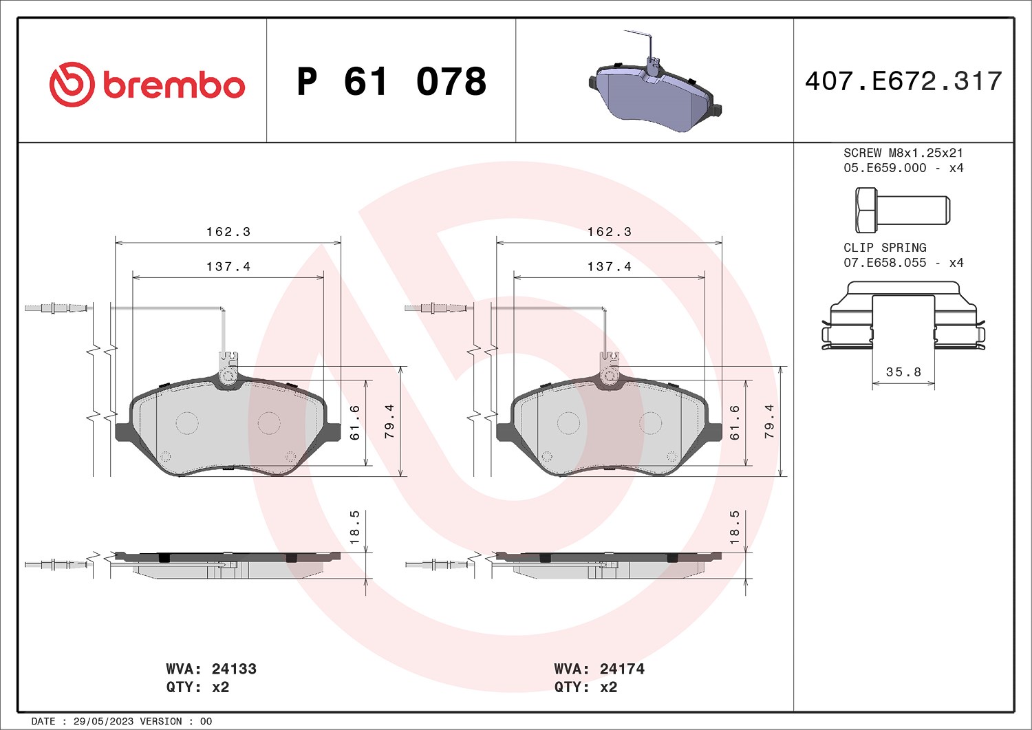 Brembo Bremsbelagsatz, Scheibenbremse [Hersteller-Nr. P61078] für Citroën, Peugeot