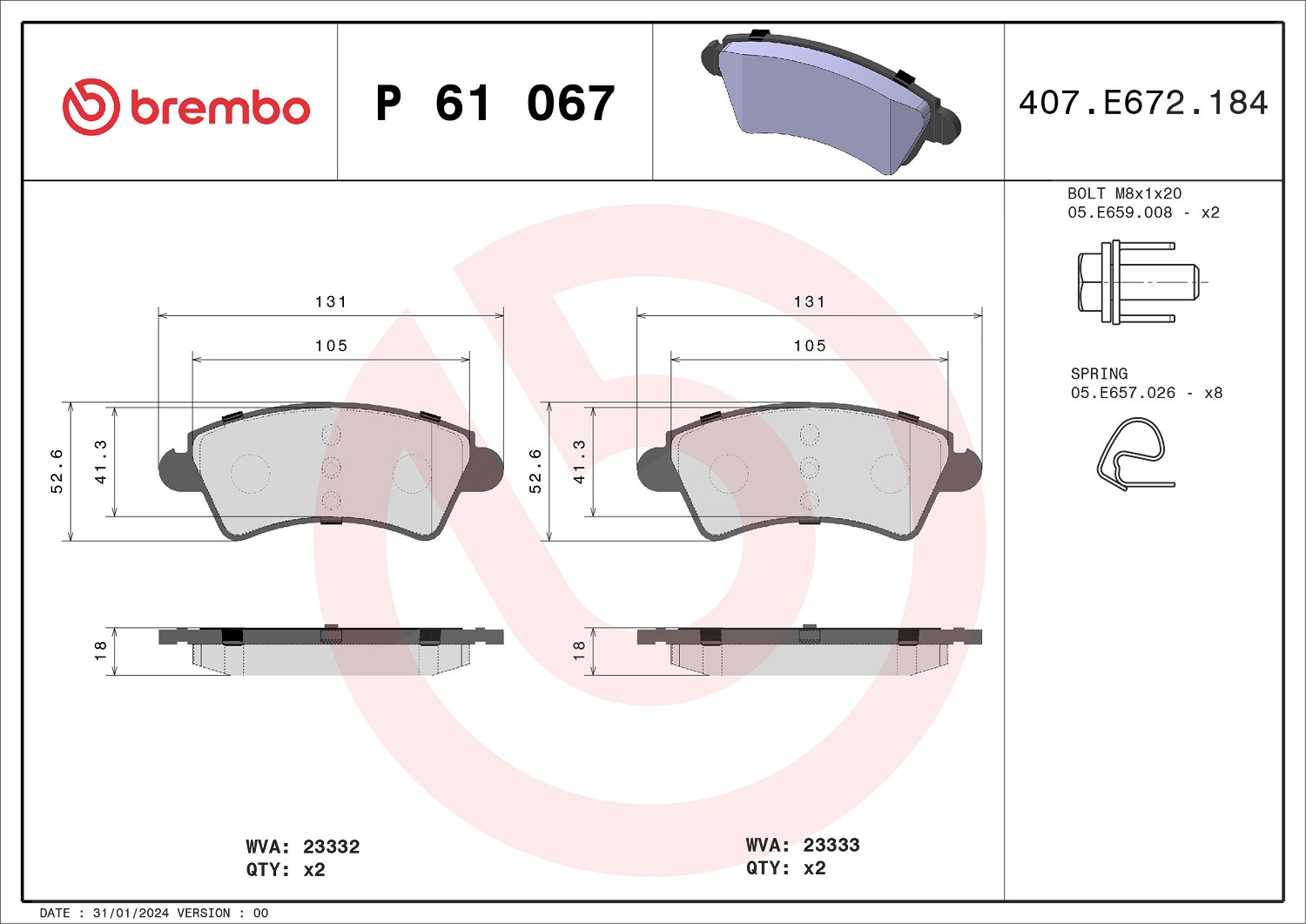 Brembo Bremsbelagsatz, Scheibenbremse [Hersteller-Nr. P61067] für Citroën, Peugeot