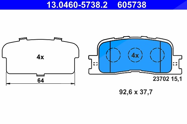 Ate Bremsbelagsatz hinten [Hersteller-Nr. 13.0460-5738.2] für Toyota, Lexus