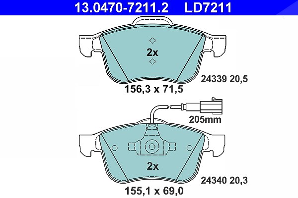 Ate CERAMIC Bremsbelagsatz mit Warnkontakt vorne [Hersteller-Nr. 13.0470-7211.2] für Alfa Romeo