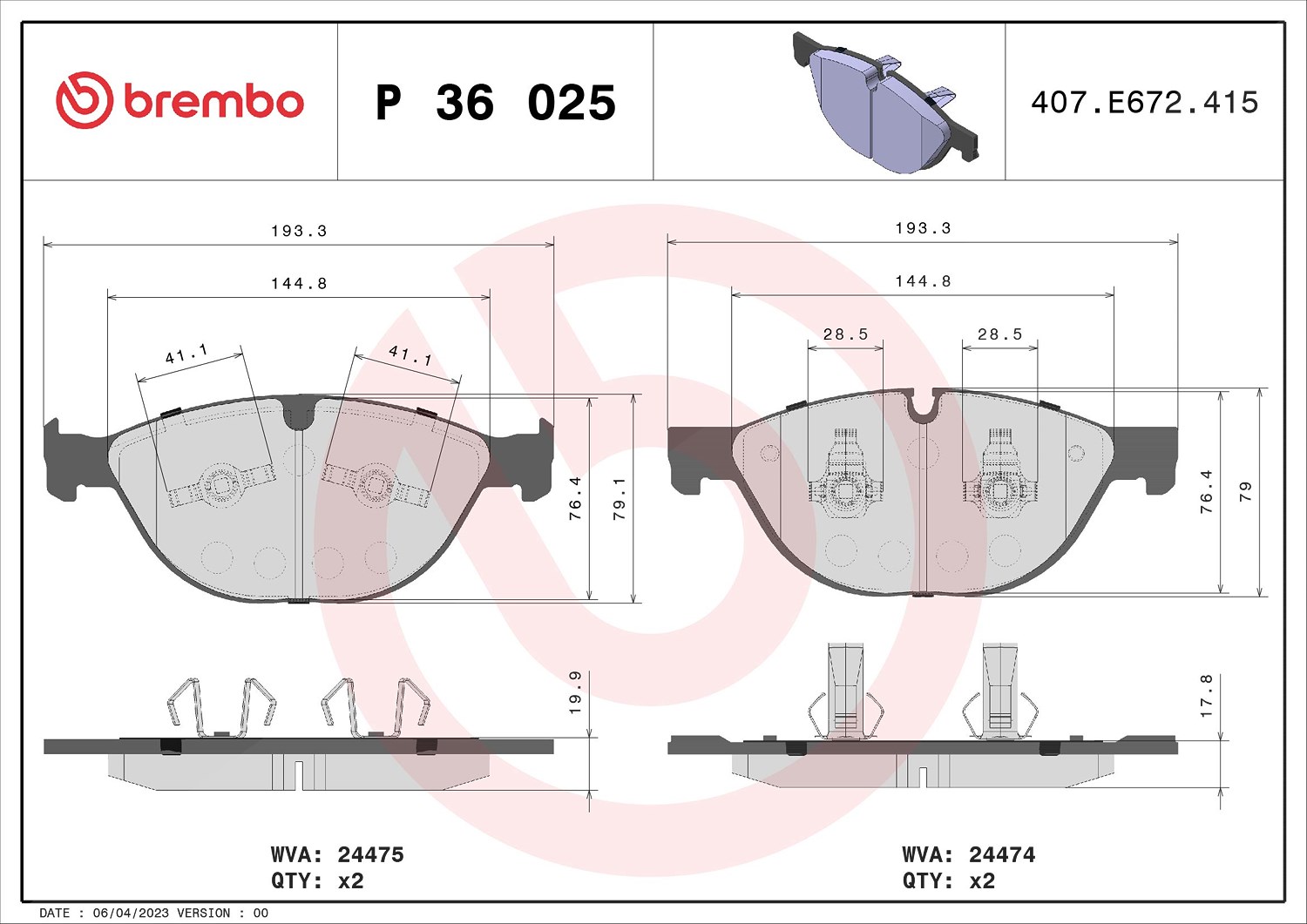 Brembo Bremsbelagsatz, Scheibenbremse [Hersteller-Nr. P36025] für Jaguar